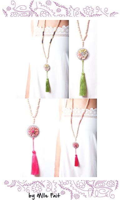 Sautoir Pompons Multicolore
