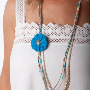 Collier Fleur Rose en Tissu